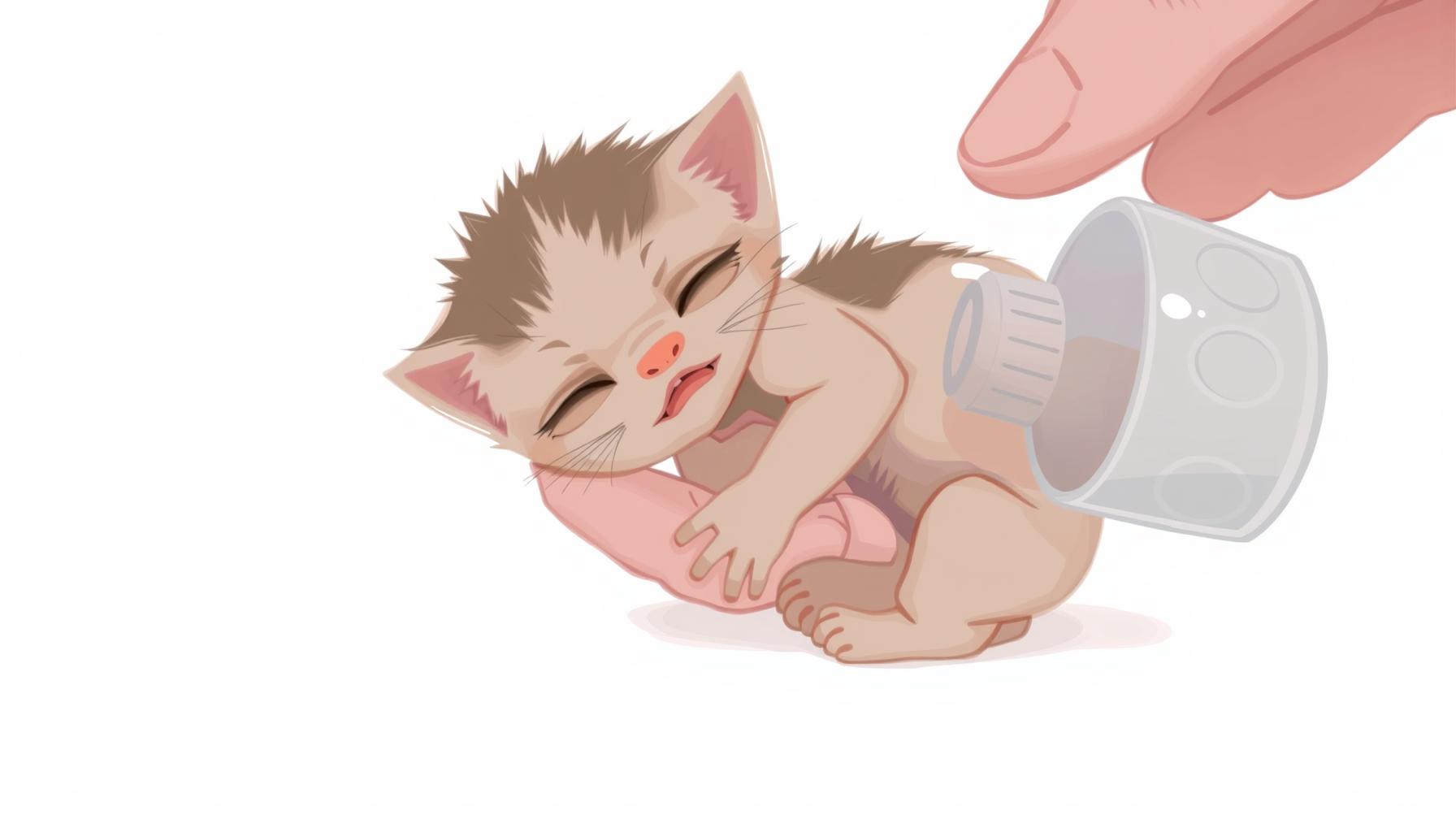 A tiny kitten being bottle-fed