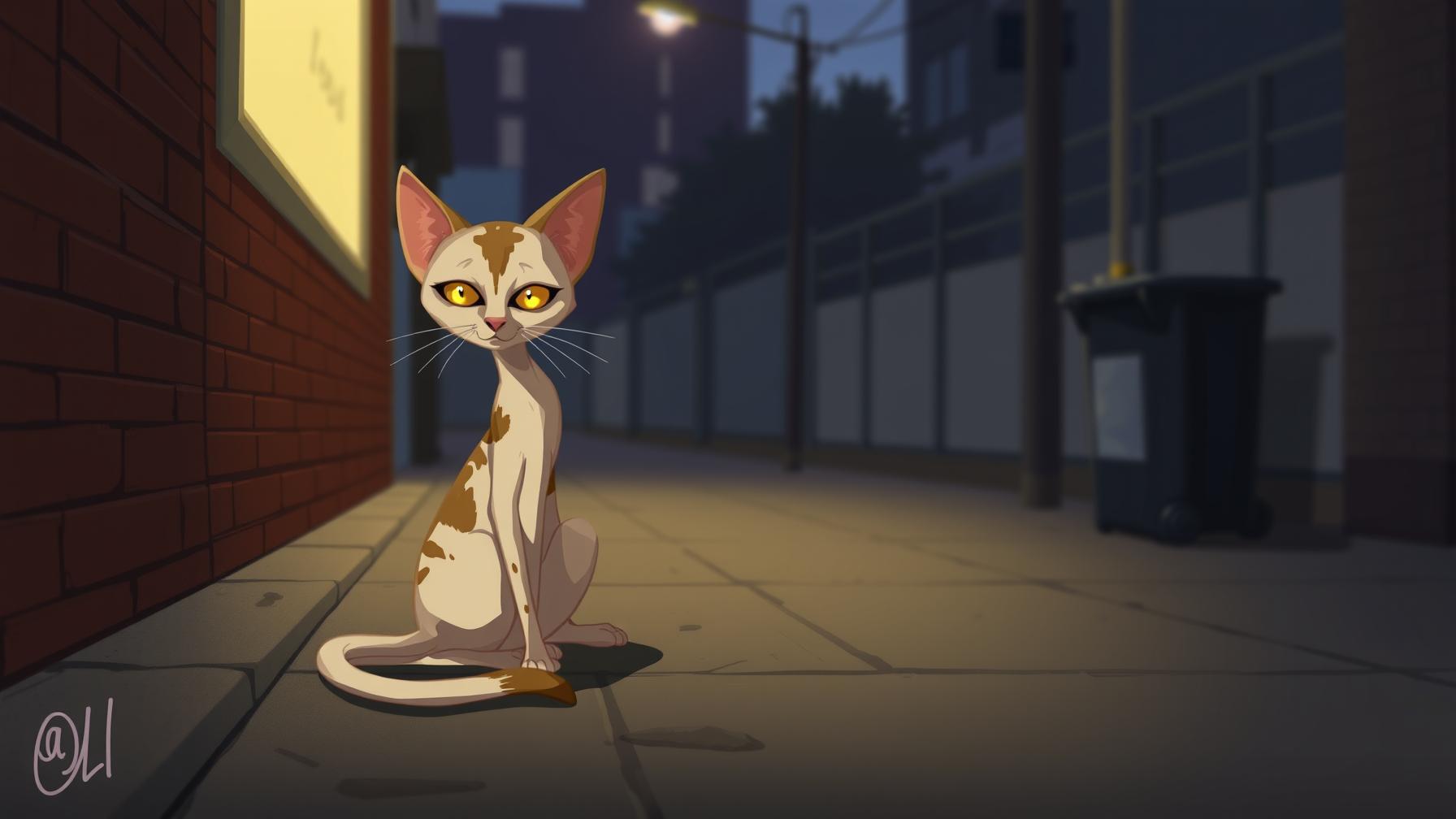Feral cat watching from an alleyway