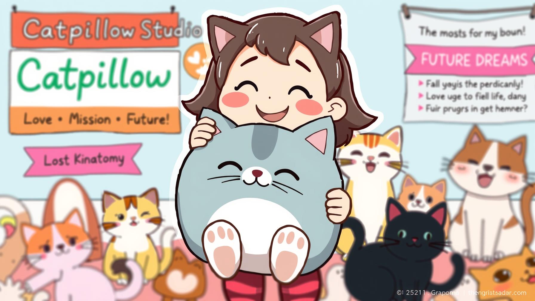 Handmade cat pillows arranged in a cozy, artistic setting